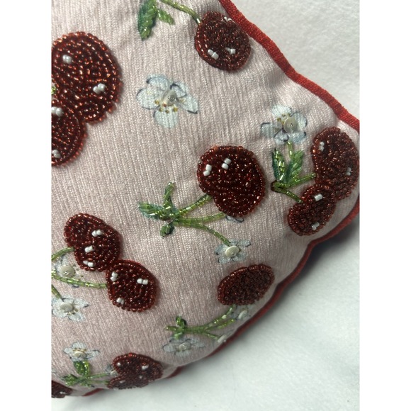 Valentine 16in Beaded Embroidered Cherry Heart Pillow - Picture 10 of 10